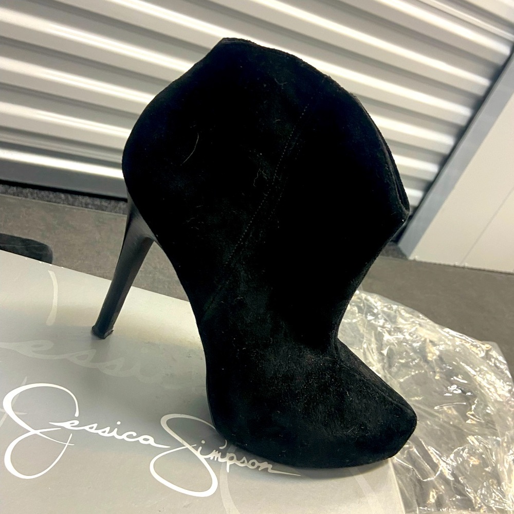 Black suede stiletto booties.